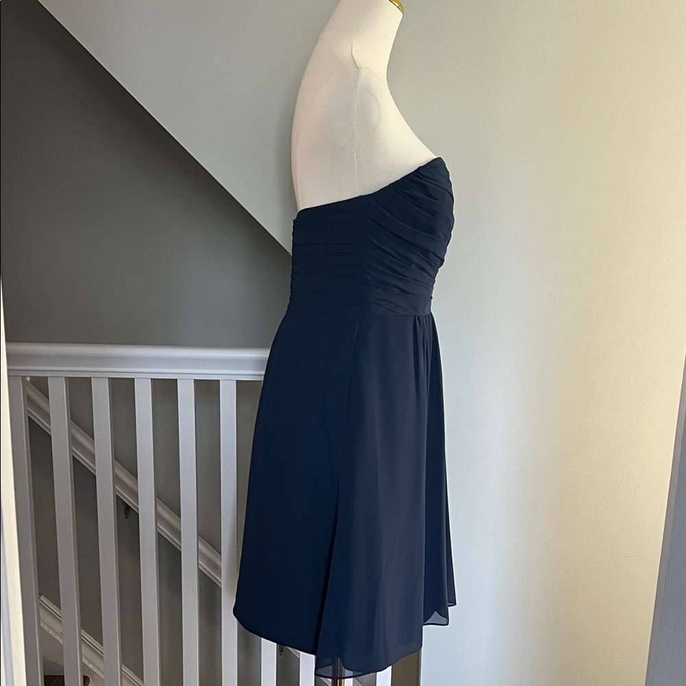 Classic Navy Strapless Chiffon Cocktail Dress - Picture 2 of 4